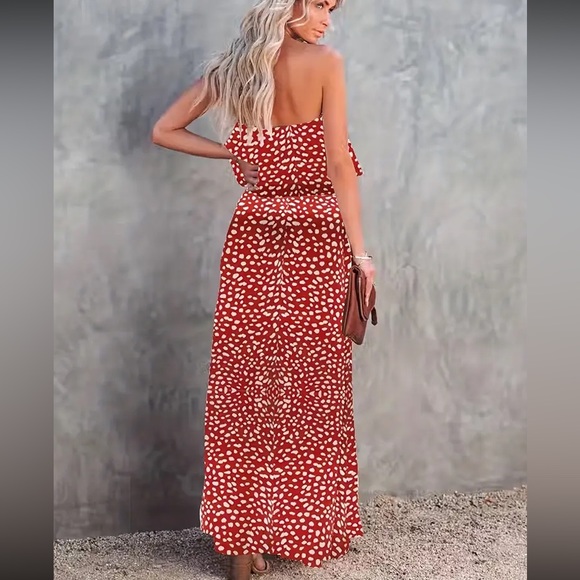 Boho dots drawstring waist tube maxi dress - Picture 3 of 16